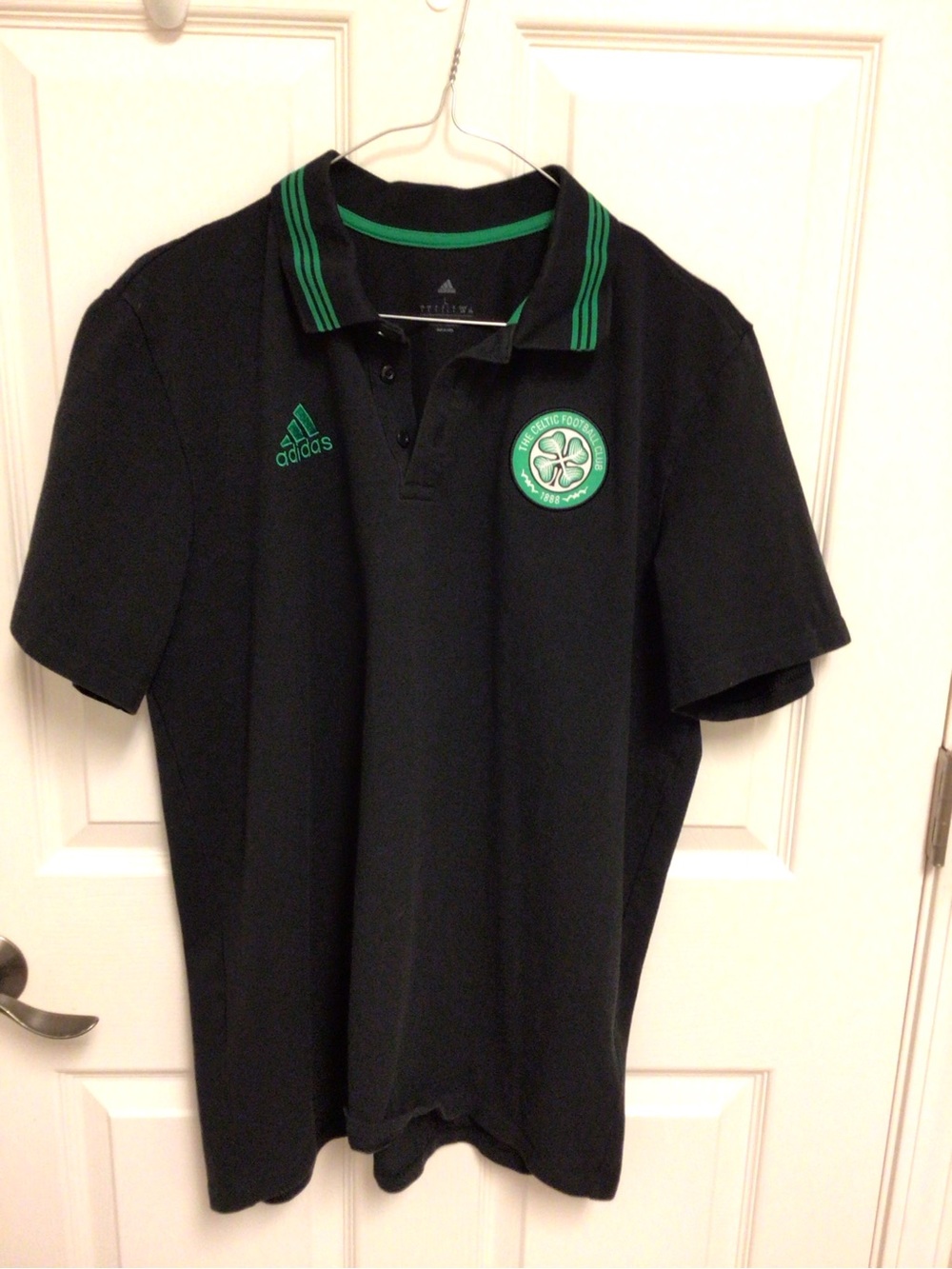 Adidas Celtic FC Men's Polo Shirt Black Green Shamrock Logo Size L